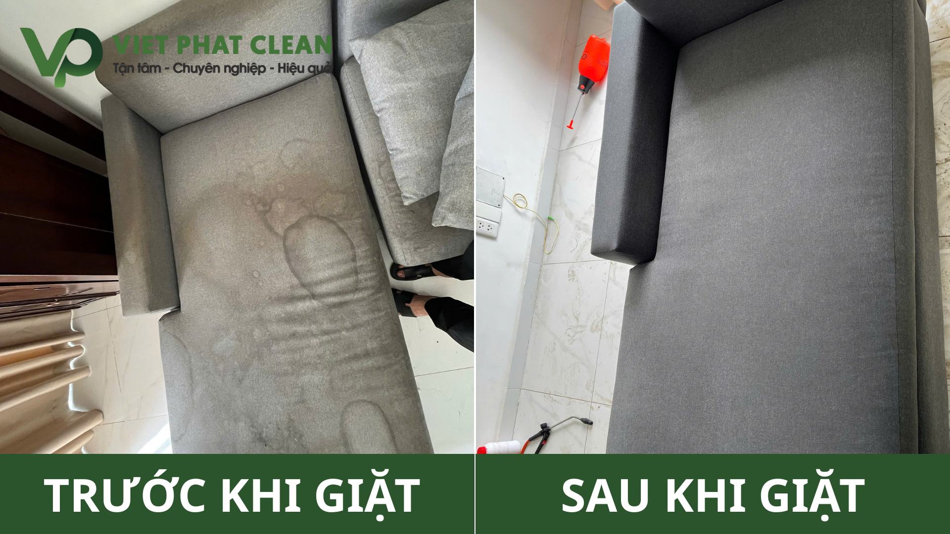 Trước và sau khi áp dụng cách giặt ghế sofa nỉ chuyên nghiệp