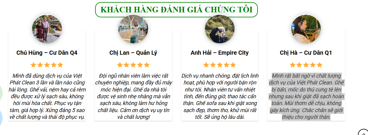 Đánh giá của khách hàng về dịch vụ giặt ghế sofa Việt Phát Clean