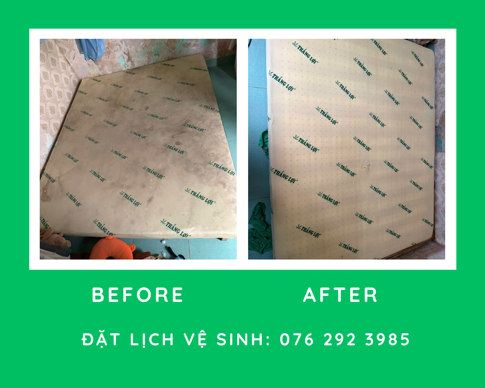 Hình ảnh trước - sau khi sử dụng dịch vụ giặt nệm quận 2