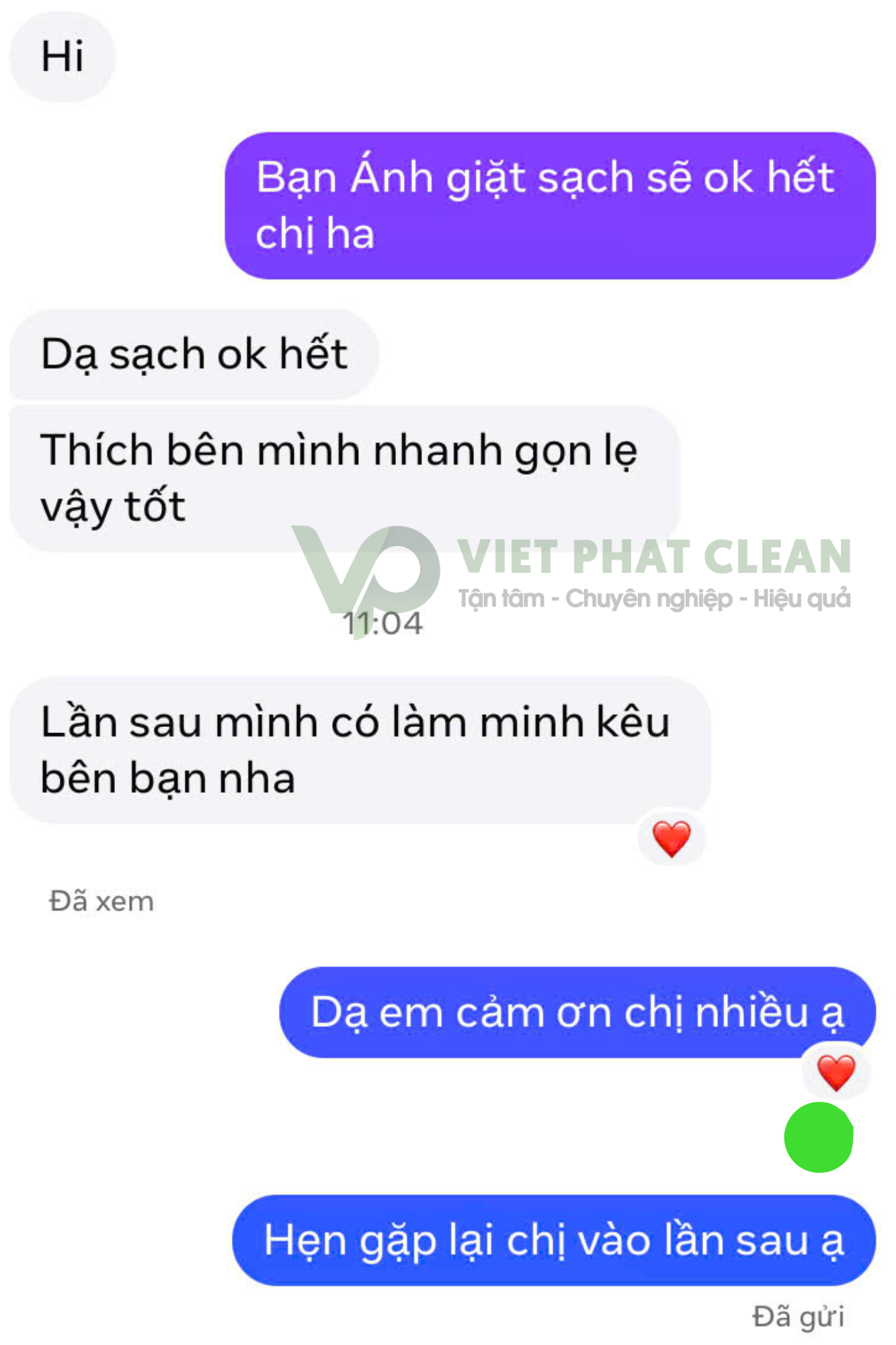 Đánh giá tốt từ khách hàng là động lực của Việt Phát Clean
