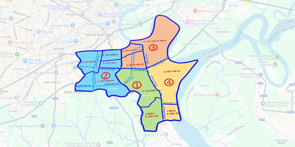 Bản đồ hành chính quận 7 sau sáp nhập
