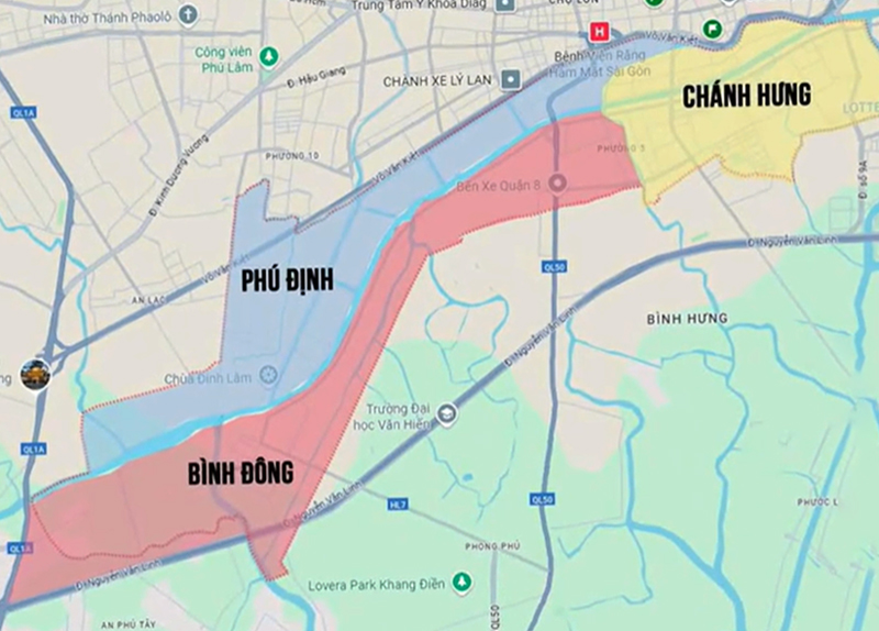 Bản đồ hành chính của Quận 8 sau sáp nhập